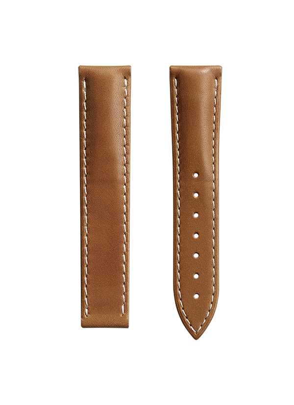 Two-piece strap Golden brown leather strap with foldover clasp - 032CUZ007420