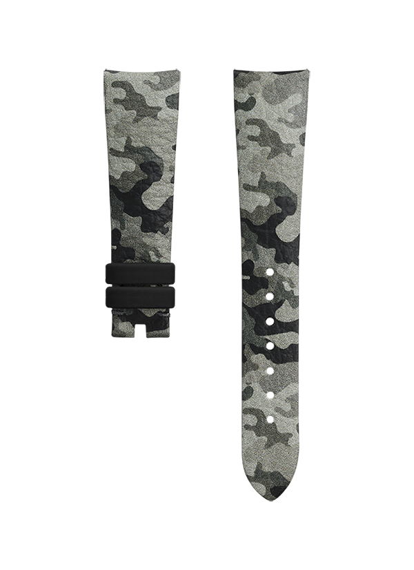 Two-piece strap Grey camo leather strap with pin buckle - 032CUZ011912