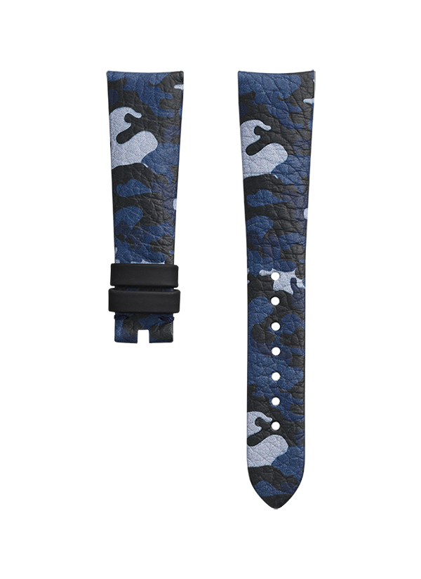 Two-piece strap Blue camo leather strap with pin buckle - 032CUZ011915