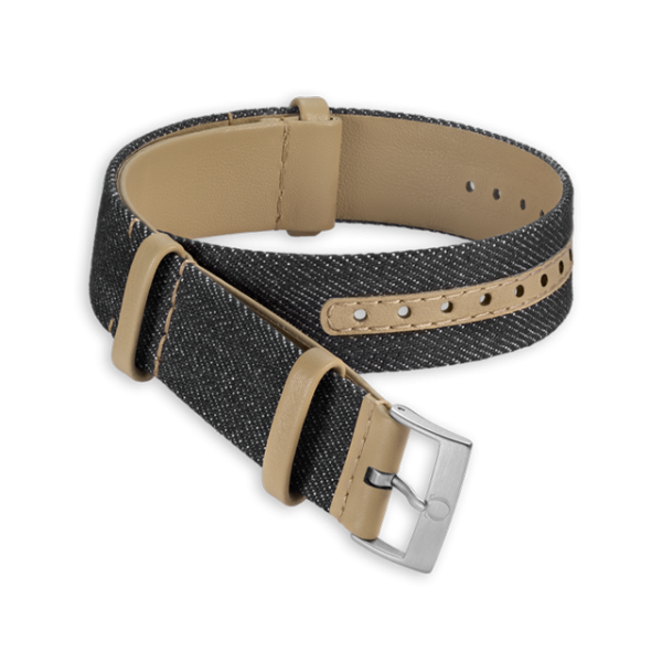 NATO strap Denim and leather, black - 031CWZ010933