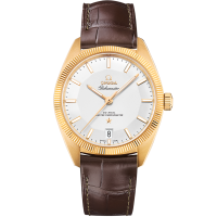 39 mm, yellow gold on leather strap