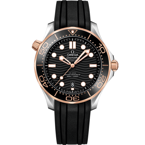 Seamaster Diver 300M 42 mm, steel - Sedna™ gold on rubber strap - SKU 210.22.42.20.01.002