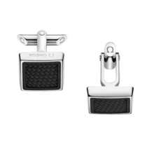 Omega Aqua Cufflinks, Black rubber, Stainless steel - CA05ST0000105