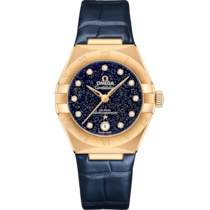 藍色 表面黃金表殼 表殼腕表，裝配皮表帶 bracelet - 星座系列 29毫米, 黃金表殼 配襯 皮表帶 - 131.53.29.20.53.001