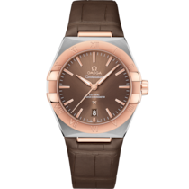 Constellation 39 mm, steel - Sedna™ gold on leather strap - 131.23.39.20.13.001