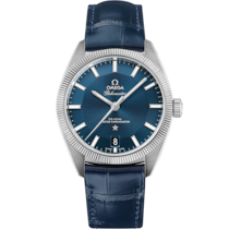 藍色 表面不銹鋼 表殼腕表，裝配皮表帶 bracelet - 星座系列 GLOBEMASTER腕表 39 毫米, 不銹鋼 配襯 皮表帶 - 130.33.39.21.03.001