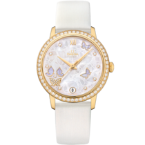 De Ville Prestige 32.7 mm, yellow gold on leather strap - 424.57.33.20.55.003