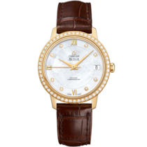 De Ville 32.7 mm, yellow gold on leather strap - 424.58.33.20.55.002