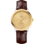 De Ville 39.5 mm, steel - yellow gold on leather strap - 424.23.40.20.58.001