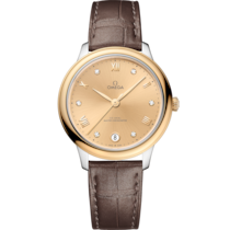 De Ville 34 mm, steel - yellow gold on leather strap - 434.23.34.20.58.001