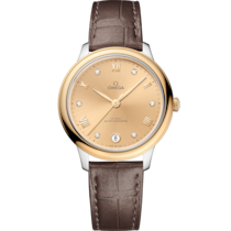 De Ville Prestige 34 mm, steel - yellow gold on leather strap - 434.23.34.20.58.001