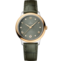 De Ville 34 mm, steel - yellow gold on leather strap - 434.23.34.20.60.001