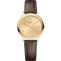 De Ville Prestige 27.5 mm, steel - yellow gold on leather strap - 434.23.28.60.58.001