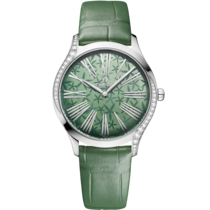 綠色 表面不銹鋼 表殼腕表，裝配鱷魚皮 bracelet - 碟飛系列 Trésor 36毫米, 不銹鋼 配襯 鱷魚皮 - 428.18.36.60.10.002