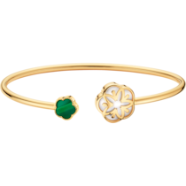 Omega Flower 18K yellow gold with one Malachite cabochon and one Mother-of-Pearl cabochon, with engraving on the back - B603BB0700102