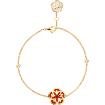 Omega Flower Bracelet, 18K yellow gold, Carnelian cabochon, Mother-of-pearl cabochon - B603BB0700305