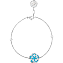 Omega Flower 18K white gold and one Turquoise and one Mother-of-Pearl cabochons with engraving on the back - B603BC0700505