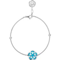 Omega Flower Bracelet, Mother-of-pearl cabochon, Turquoise cabochon, 18K white gold - B603BC0700505