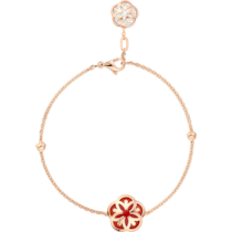 Omega Flower Bracelet, 18K red gold, Carnelian cabochon, Mother-of-pearl cabochon - B603BG0700405