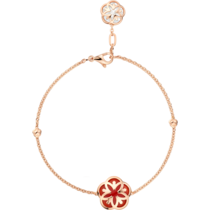 Omega Flower Bracelet, 18K red gold, Carnelian cabochon, Mother-of-pearl cabochon - B603BG0700405