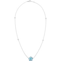 Omega Flower 18K white gold and one Turquoise cabochon with engraving on the back - N603BC0700605