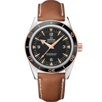 Seamaster 41 mm, steel - Sedna™ gold on leather strap - 233.22.41.21.01.002