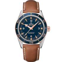 Seamaster 41 mm, titanium - Sedna™ gold on leather strap - 233.62.41.21.03.001