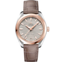 Seamaster 34 mm, Steel - Sedna™ Gold on Leather strap - 220.23.34.20.06.001