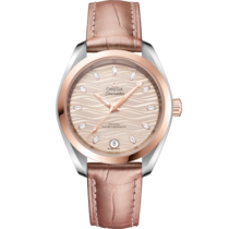 Seamaster 34 mm, steel - Sedna™ gold on leather strap - 220.23.34.20.59.001