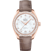 Seamaster 34 mm, Sedna™ gold on leather strap - 220.58.34.20.55.001