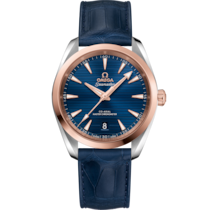 Seamaster 38 mm, steel - Sedna™ gold on leather strap - 220.23.38.20.03.001