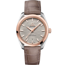 Seamaster 38 mm, steel - Sedna™ gold on leather strap - 220.23.38.20.06.001