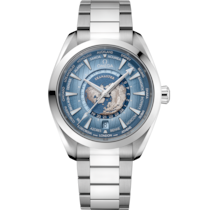 藍色 表面不銹鋼 表殼腕表，裝配不銹鋼表鏈帶 bracelet - 海馬系列 Aqua Terra 150米 43 毫米, 不銹鋼 配襯 不銹鋼表鏈帶 - 220.10.43.22.03.002