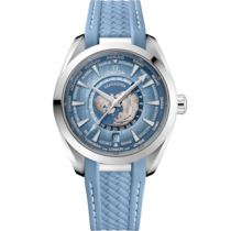 藍色 表面不銹鋼 表殼腕表，裝配橡膠表帶 bracelet - 海馬系列 Aqua Terra 150米 43 毫米, 不銹鋼 配襯 橡膠表帶 - 220.12.43.22.03.002