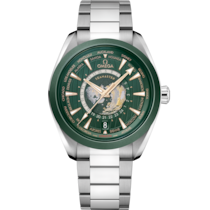 翠綠 表面不銹鋼 表殼腕表，裝配不銹鋼表鏈帶 bracelet - 海馬系列 Aqua Terra 150米 43 毫米, 不銹鋼 配襯 不銹鋼表鏈帶 - 220.30.43.22.10.001