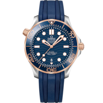 Seamaster Diver 300M 42 mm, steel - Sedna™ gold on rubber strap - 210.22.42.20.03.002