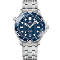 藍色 表面不銹鋼 表殼腕表，裝配不銹鋼表鏈帶 bracelet - 海馬系列 潛水300米 42 毫米, 不銹鋼 配襯 不銹鋼表鏈帶 - 210.30.42.20.03.001