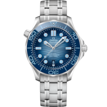 藍色 表面不銹鋼 表殼腕表，裝配不銹鋼表鏈帶 bracelet - 海馬系列 潛水300米 42 毫米, 不銹鋼 配襯 不銹鋼表鏈帶 - 210.30.42.20.03.003