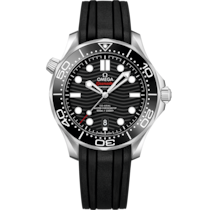 黑色 表面不銹鋼 表殼腕表，裝配橡膠表帶 bracelet - 海馬系列 潛水300米 42 毫米, 不銹鋼 配襯 橡膠表帶 - 210.32.42.20.01.001