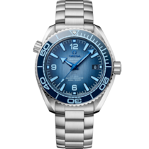 藍色 表面不銹鋼 表殼腕表，裝配不銹鋼表鏈帶 bracelet - 海馬系列 Planet Ocean 600米 39.5 毫米, 不銹鋼 配襯 不銹鋼表鏈帶 - 215.30.40.20.03.002