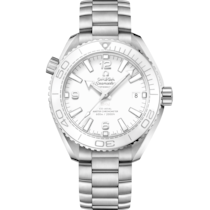 白色 表面不銹鋼 表殼腕表，裝配不銹鋼表鏈帶 bracelet - 海馬系列 Planet Ocean 600米 39.5毫米, 不銹鋼 配襯 不銹鋼表鏈帶 - 215.30.40.20.04.001