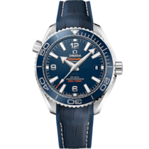 藍色 表面不銹鋼 表殼腕表，裝配橡膠襯裡皮表帶 bracelet - 海馬系列 Planet Ocean 600米 39.5毫米, 不銹鋼 配襯 橡膠襯裡皮表帶 - 215.33.40.20.03.001