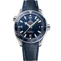 藍色 表面不銹鋼 表殼腕表，裝配橡膠襯裡皮表帶 bracelet - 海馬系列 Planet Ocean 600米 43.5毫米, 不銹鋼 配襯 橡膠襯裡皮表帶 - 215.33.44.21.03.001