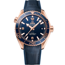藍色 表面Sedna™金表殼 表殼腕表，裝配橡膠襯裡皮表帶 bracelet - 海馬系列 Planet Ocean 600米 43.5毫米, Sedna™金表殼 配襯 橡膠襯裡皮表帶 - 215.63.44.21.03.001