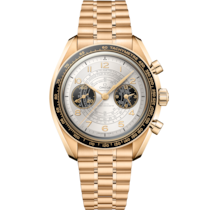 Silver dial watch on Moonshine™ gold case with Moonshine™ gold bracelet - Speedmaster Chronoscope 43 mm, Moonshine™ gold on Moonshine™ gold - 522.60.43.51.02.001