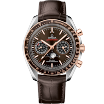 Speedmaster 44.25 mm, steel - Sedna™ gold on leather strap - 304.23.44.52.13.001