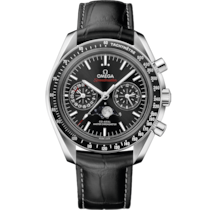 Speedmaster Moonphase 44.25 mm, steel on leather strap - 304.33.44.52.01.001