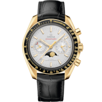 Speedmaster 44.25 mm, yellow gold on leather strap - 304.63.44.52.02.001