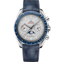 Speedmaster 44.25 mm, platinum on leather strap - 304.93.44.52.99.004